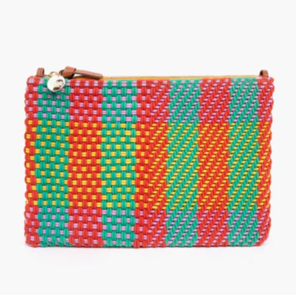 CLARE V *CONDESA* MULTI PLAID FLAT CLUTCH w/strap loops.  NEW.